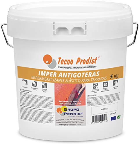 IMPER ANTIGOTERAS de Tecno Prodist - (5 Kg) BLANCO Pintura Impermeabilizante elástica para Terrazas (A Rodillo o brocha)
