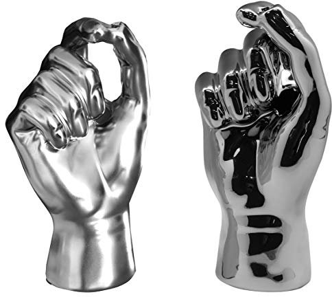 Lifestyle & More Moderne Vase Dekovase in Form Einer Hand aus Keramik Silber glänzend oder matt Höhe 20 cm