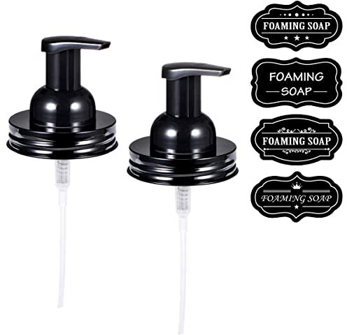 Amolliar Mason Jar Schaumseifenspender-Pumpe, Kunststoff-Schaumseifenpumpe, rostfreier Edelstahldeckel, nachfüllbare Handseife, wasserdichte Etiketten, niedliche Bauernhaus-Dekoration,