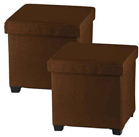Multi-Purpose Folding Storage Ottoman - Foot Rest Stool - BROWN - 38 x 38 x 38cm - Indoor/Outdoor Use - 150kg Max Load - Set of 2