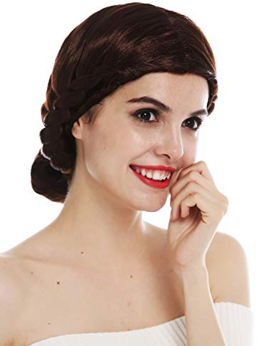 WIG ME UP - 2614-FRT34 Perücke Damenperücke Karneval geflochten Dutt Tracht Magd Mittelalter braun