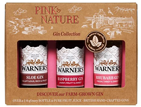 Warner's Pink by Nature Pink Gin Gift Set - 3x 5cl Mini Bottles of Natural Berry Flavoured Floral Alcohol Drinks: Sloe, Raspberry, Rhubarb - Pink Gin Alcohol Miniatures Gifts for Women/Gifts for Men