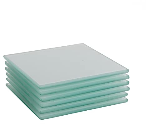Harbour Housewares Glass Coasters - Square - 10cm - White - Pack of 6 - Tabletop Protection Mat Drink Coaster Decorative Dining Placemat for Cups, Mugs