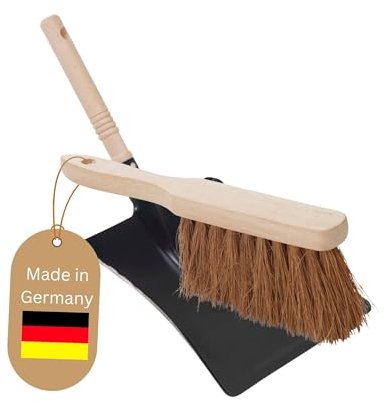 Novaliv Lot de 2 pelles à poussière en métal laqué noir - Poils souples - Balai à main en fibre de coco - Pelle et pelle à poussière