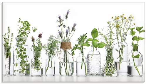 ARTLAND Spritzschutz Küchenrückwand Küche Herd Glas mit Motiv 90x50 cm Desgin Modern Kräuter Pflanzen Blumen Basilikum Lavendel Gewürze H9KE