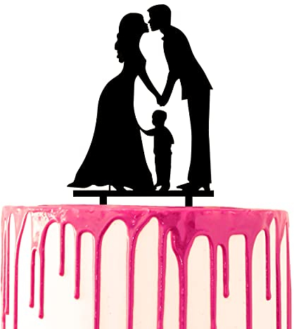 CARISPIBET Décoration de Gâteau Marié et Mariée s'embrassent avec un enfant parmi eux