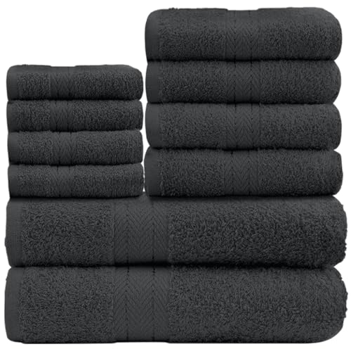 GC GAVENO CAVAILIA 10 Piece Towel Bale Set | Quick Drying Cotton Towel Highly Absorbent 450 GSM Charcoal Towels Set | Bathroom Towels Bale Set 4x Face 4x Hand 2x Bath Towels