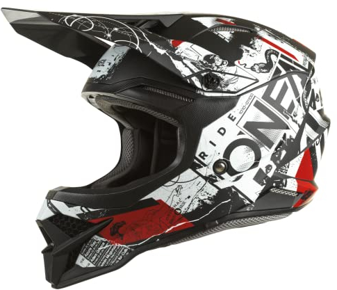 O'NEAL | Motocross-Helm | MX Enduro Motorrad | ABS-Schale, Lüftungsöffnungen für optimale Belüftung & Kühlung | 3SRS Helmet Scarz V.22 | Erwachsene | Schwarz Weiß Rot | M