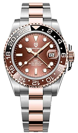 Pagani Design GMT Montre Automatique Homme 40 mm Verre Saphir Acier Inoxydable 100 Résistance à l'eau Montre Analogique Montre Mécanique Homme Cadeau Montre pour Homme(Or Plein.)