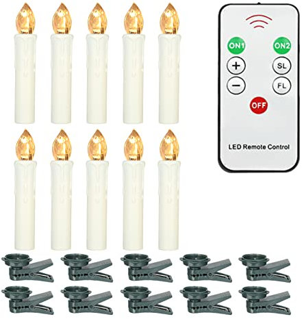 Kavolet Christmas Tree Lights, Flameless Candles with Remote Control, Realistic LED Candles Battery Powered Christmas Tree Flickering Taper Candle Lights with Clips for Wedding Party Decoration