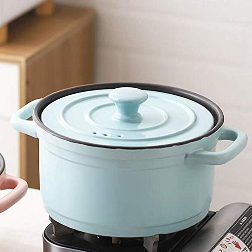 FZYE Cacerola Cubierta de cerámica con asa, gres Redondo, Olla Grande, Cacerola, Cacerola Antiadherente, Cacerola para estofado, Olla de Barro, Horno holandés para estofado Azul 3l (Col