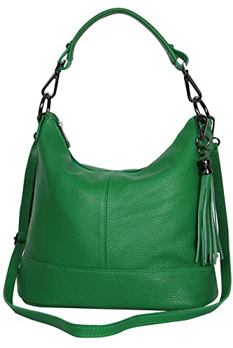 AmbraModa GLX09 - Damen Handtasche Schultertasche Beutel aus Echtleder (Grün)