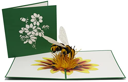 design3dkarten® Biene, Honigbiene, Blume, Garten, Imker, 3d Klappkarte, Pop Up Karte, Glückwunschkarte, Grußkarte, Geschenkkarte