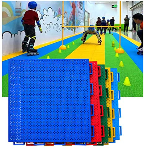 Tapis Caillebotis en Caoutchouc 25 CM Carreaux De Sol Modulaires À Emboîtement for Salle De Patinage À roulettes, Tapis De Sol en Plastique Puzzle Coloré Bricolage avec Trous De Drainage(Yellow,1PCS)