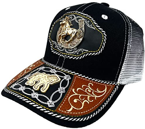 Mexikanische Kappe für Herren – Gorras de Mexico para Hombres – Cachuchas Charras – Gorras con diseños para Hombres mexicanas – Pferdemütze schwarz, schwarz, Einheitsgröße-M