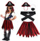 Aomig Costume de pirate pour Fille avec cache-œil de pirate Chapeau bandana jupe Rouge, Pirate Déguisement Accessoires pour Halloween Carnaval(S)