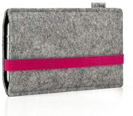 stilbag Apple iPhone 14 Pro Handyhülle aus Merinowolle Leon' | Smartphone-Tasche aus Filz | Handytasche Made in Germany (Pink - Hellgrau)