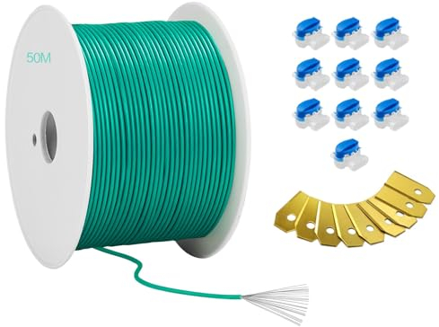 50m Universal Begrenzungskabel für Mähroboter - Headley Tools Begrenzungsdraht Enthält 10x Kabelverbinder+9X Titan Messer Kompatibel für Gardena/Husqvarna/Worx