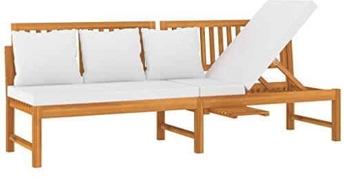 vidaXL Tagesbett mit Cremeweißen Kissen 200x60x75 cm Massivholz Akazie, Bettsofa, Gästebett, Bett, Schlafsofa, Schlafcouch, Bettgestell, Beistellbett