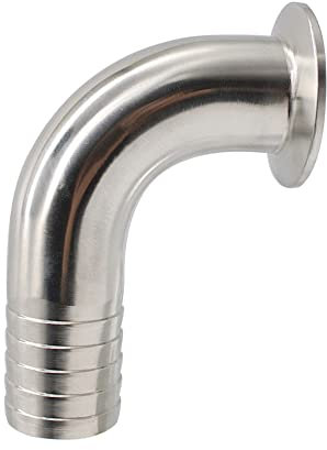 Pysrych 304 Stainless Steel Sanitary Hose Barb Fitting 1.5 Tri Clamp (50.5MM Ferrule) 90 Degree Elbow (Tube OD: 1.5/38MM)