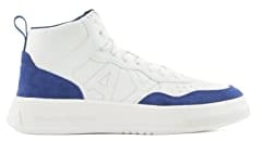 Armani Exchange Damen Comfort Fit, Cow Suede, Side Sewn Logo Sneaker, White Blue, 38 EU