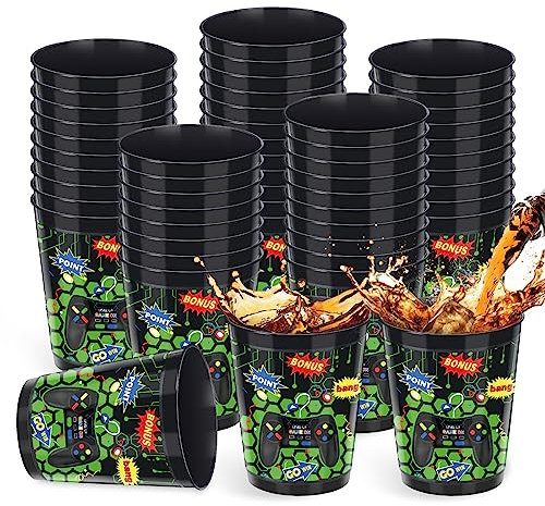 Lot de 24 gobelets en plastique givré de 473,6 g sur le thème du jeu vidéo pour jeux vidéo, décorations d'anniversaire pour enfants (vert)