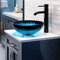 YIMAI Ingenuity Schiff Waschbecken 12 Badezimmer Waschbecken Gehärtetes Glas Blau Kunst Becken Runde Schüssel mit Wasserhahn Combo, Blau