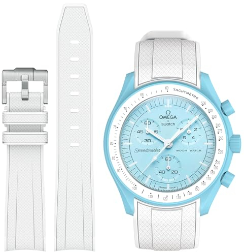 Stanchev bracelet en silicone sans fente pour Omega x Swatch moonsswatch, Omega x Swatch moonsswatch Speedmaster bracelet de remplacement de montre 20mm (Blanc)