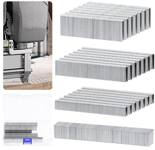 Keadic 1608Pcs 18 Gauge 5/8 Brad Nail and 1/4 Narrow Crown Staples (3/4, 1, 1/2), Galvanized Steel 18 GA Nail Gun Nails Assorted Set for Molding Cabinetry Building Assembly