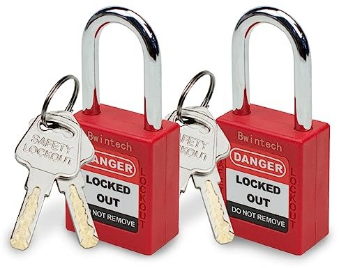 Bwintech 2 Stück 38MM verschlüsselt verschiedene rote Sicherheitsvorhängeschloss Lockout Tagout Schloss für Lock Out Tag Out Stationen und Geräte