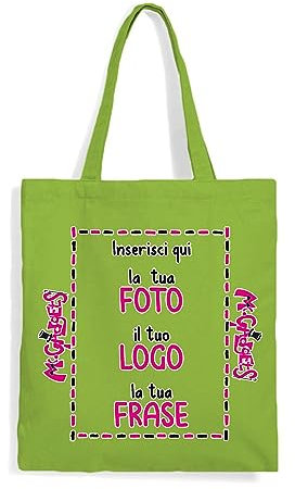 Mr. Gadgets Shopper Personalizzabile 100% cotone riutilizzabile-Con manici lunghezza 67cm -Dimenisoni 38x42 (VERDE)