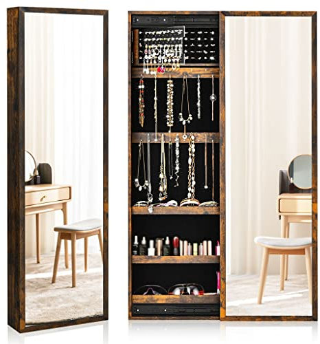 BONOOL Armoire à bijoux murale avec miroir sur toute la longueur, boîte à porte coulissante, meubles de chambre à coucher (couleur : E, taille : 14,5 x 3,5 x 47)