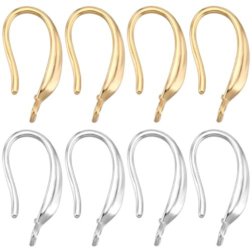 Beebeecraft 1 Box 28Pcs Earring Hooks 925 Sterling Silver Plated & 24K Gold Plated 2 Colors French Earring Hooks with 1.5mm Hole Loop Dangle Fish Hook for Earrings Jewelry Making