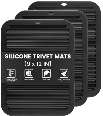 TOPULORS 3er-Set Silikon-Untersetzer 23X30 cm FüR HeißE TöPfe, HitzebestäNdige & rutschfeste Topflappen FüR KüChe, Quarz-Arbeitsplatten - SpüLmaschinenfest (Schwarz)