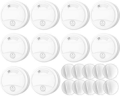 CPVAN Rauchmelder ohne Blinkende LED mit Magnethalterung, Feuermelder 9V Block Alkaline Batterie Austauschbarer, Entspricht der Europäischen Norm EN14604 Brandmelder,10er Set
