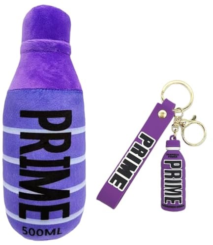 JiaggO 2 Pcs Purple Drink Bottle Plush Toy & Keychain 3D Rubber Keychain Simulation Doll Bottle Cosy Plush Pillow Stuffed Toys Portable Cuddly Soft Doll Toys Car Keyring Keyfob Trinket Kids’ Birthday