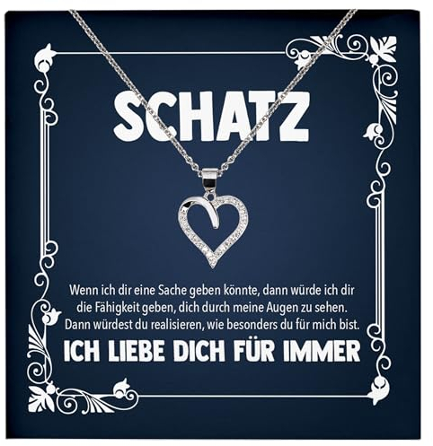 22Feels Schatz Frauen Geschenk Schmuck Set Hochzeitstag Valentinstag Ehefrau Freundin Jahrestag - Echt Silber 925 Herz Halskette mit Karte