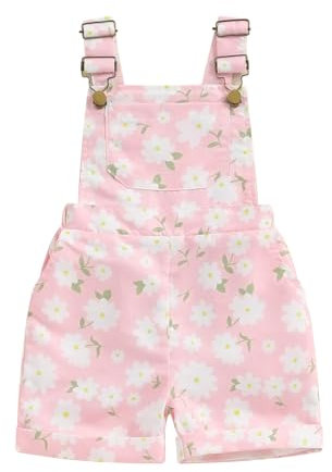 Dazzerake Salopette Floreale Bambina Collo Quadrato Tutina Neonata con Tasche Salopette Estiva Carina per Bebè 12 mesi- 5 anni (Rosa, 3-4 anni)