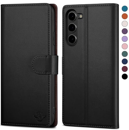 SkyDuck für Samsung Galaxy S23 hülle PU Leder[RFID-Schutz]handyhülle für Samsung Galaxy S23 Klapphülle Kartenfach mit 1 Gehärtetes Glas Schutzfolie,stoßfestes Handy hülle für Samsung S23 Case,Schwarz
