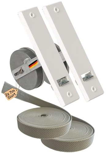Rollwin Lot de 2 enrouleurs de sangle de volet roulant encastrés - Espacement des trous : 185 mm - Avec sangle de 7 m et sangle de 23 mm - Fabriqué en Allemagne - Avec cache de protection - Enrouleur