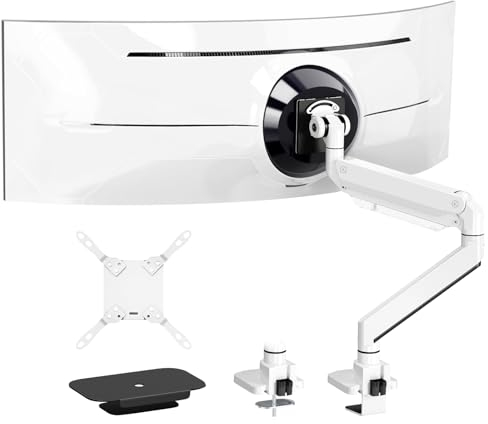 PUTORSEN Monitor Desk Mount for 17-57 Inch Flat & Curved Screen, for TVs and Monitors up to 27 kg, Premium Aluminium Monitor Mount with Gas Spring, Reinforcement Plate, VESA Max up to 200 x 200