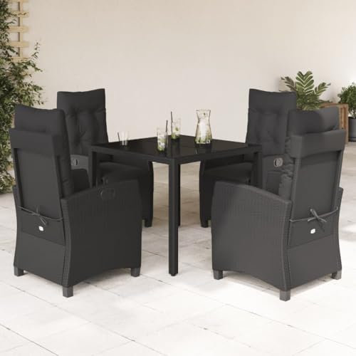 SECOLI Polyrattan Sitzgruppe Garten Essgruppe 4 Personen Rattan Gartenmöbel Set mit 4 Rattansessel Hochlehner Verstellbar Essgruppe Outdoor Gartengarnitur Sitzgarnitur Schwarz 5-tlg-Type-48