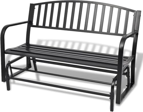 3-Person Outdoor Glider Bench Patio 3 Seater Swing Gliding Chair Loveseat w/Power Coated Steel Frame for Backyard Garden Porch,Swing Bench Black Steel