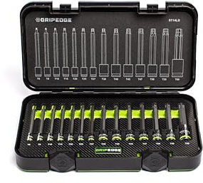 GRIPEDGE Tools | 14-PC Long RPT Star Driver Set | Sizes T6 - T60 | 1/4'' - 3/8'' - 1/2'' Drive | Made With S2 Steel | Includes Premium Plastic Case With A Foam Insert |