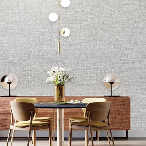 Tarwanear Light Grey Linen Textured Fabric Effect Wallpaper,0.53m*9.2m Plain Non-Woven Wall Paper Roll Retro Wallpaper Wall Panel Minimalist Feature Decorate Furniture Bedroom Living Room
