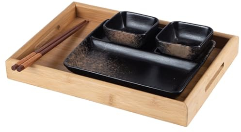 Service de table de style japonais 2 x mini bols pour sauces, assiette divisée avec plateaux de service en bambou, durable et élégant