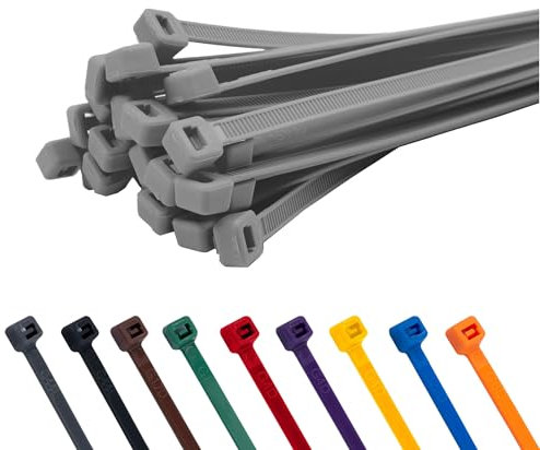 TCTS Grey Cable Ties, 200mm x 4.8mm (Pack of 100) Premium Nylon Zip Ties, Multi-Purpose Plastic Tie Wraps, Secure Self-Locking Mechanism, for Home, Garden, Office and DIY