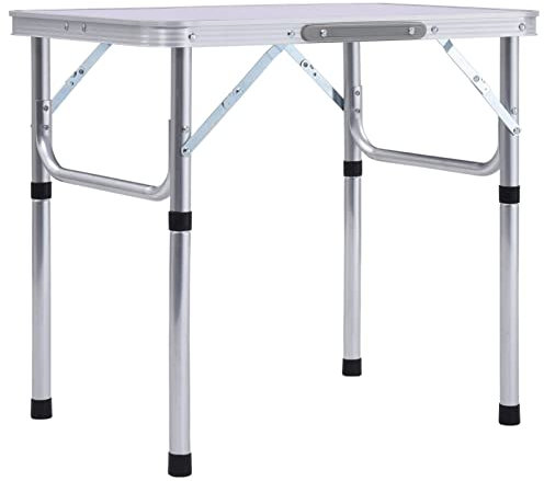 ZEYUAN Klappbarer Campingtisch, Klapptisch, Camping Tisch, Tapeziertisch, Balkon Klapptisch, Beistelltisch, Campingmöbel, Weiß Aluminium 60x45 cm