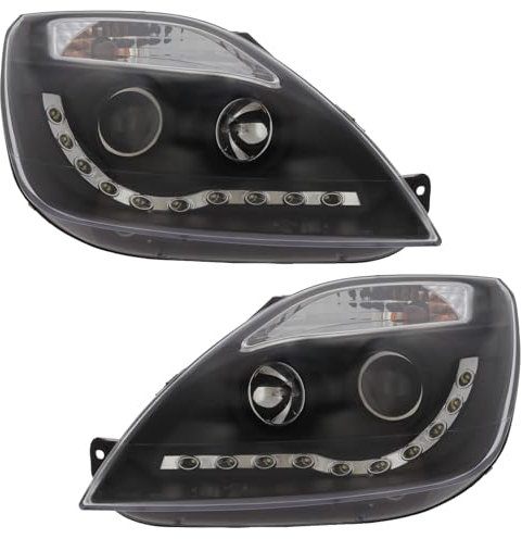 XYZ Parts Projector Upgrade Headlights Black Inner With LED Daytime Running Lights Compatible With Ford Fiesta Mk6 2002-2009 Boxed Pair Replacements