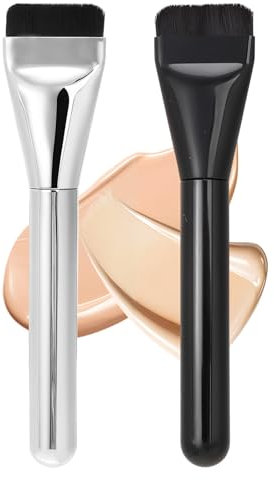 Qianyu 2 PCS Flat Foundation Brush Thin Liquid Blending Premium Kabuki Brush Spatula Professional Facial Mask Makeup Brushes Tool for Applicator Face Cream Powder Concealer Blush Contour Beauty